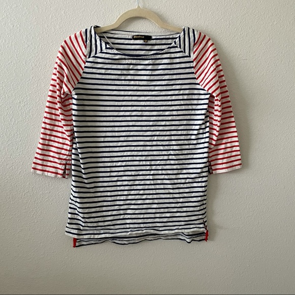 French 3/4 sleeved blue and orange striped shirt - Picture 1 of 5